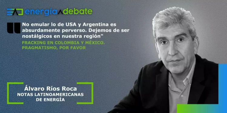 Banner promocional de Energía Debate con cita en español y retrato de Álvaro Ríos Roca.