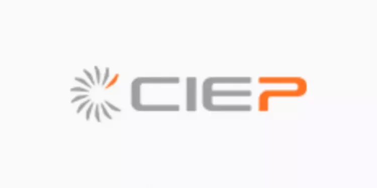 Logo for CIEP with a gray sunburst circle on the left and orange 'P' on the right on a white background, branding image.